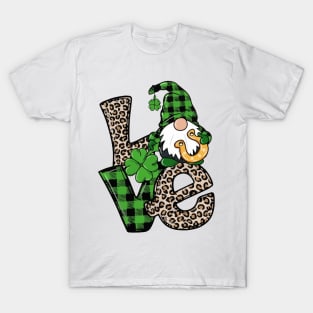 Love St Patricks Day Gnome Leopard Shamrock T-Shirt